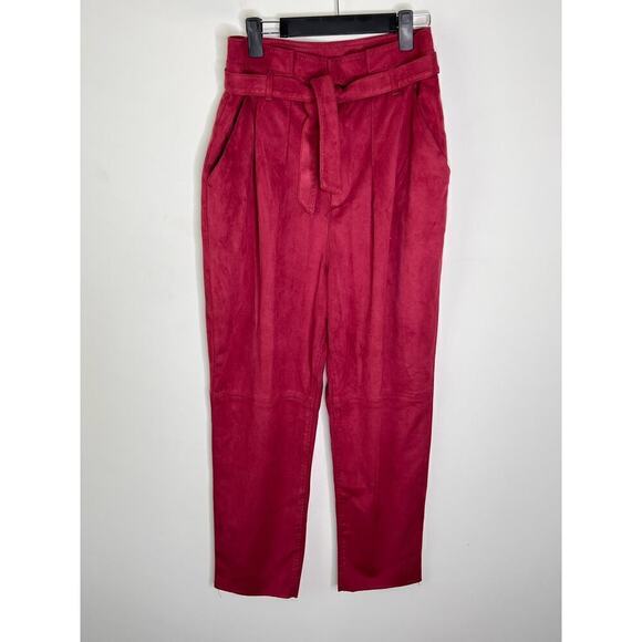 Free People Nightfall Vegan Suede Paperbag Pants Queen Pomegrana Women's Size 8 - Picture 3 of 10